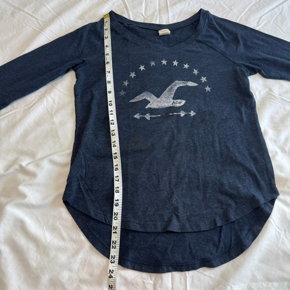 Hollister Womens Navy Blue 3/4 Sleeve Graphic Tee Seagull Logo Y2K Size S - Picture 2 of 9